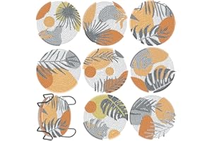 SOEWIOU Boisson Dessous sous Verres Rond, Feuille de Palmier DIY Dessous de Verre avec Support, Réutilisable Tapis de Tasse Diamant Peinture Design Coussin pour la Maison, Bureau, Bar et Restaurant