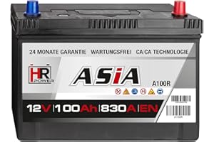HR-POWER HR HiPower ASIA Autobatterie 12V 100Ah Japan Pluspol Rechts Starterbatterie ersetzt 70Ah 80Ah 90Ah 95Ah
