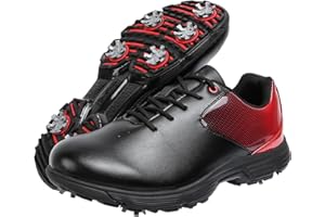 ZHENSI Mens Golf Shoes with Spiked Leather Wide Fitting Waterproof Sneakers Big Size