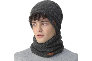 NovForth Ensemble bonnet et cache-cou - Bonnet tricoté et écharpe tubulaire avec polaire - Bonnet d'hiver en laine pour femme, homme, adolescent - Cache-cou pour ski, cyclisme, course, promenade