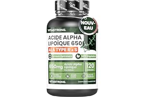VITASTRONG. Acide Alpha-Lipoïque avec Oxyde de Zinc 650mg, Formule Optimisée d’Alpha Lipoic Acide Type R & S, Acide R Alpha Lipoique ALA et Zinc Complement Alimentaire 100% Vegan, 120 Gélules, Qualité Vitastrong