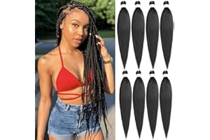 Leeven 8 Packs Pre Stretched Braiding Hair Extension Yaki Texture Hot Water Setting EZ Braids Kanekalon Hair for Coi Leray Braids Black Braiding Crochet Hair Extensions /30 Inch 1B#