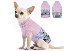 Hjumarayan Fair Isle Dog Jumper - Winter Knit Sweater with Harness Hole Stretchy Easy On/Off Christmas Jumper for Small Medium Dogs(2–54LB), Warm Shih Tzu Clothes Pink S