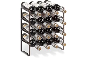 BOMCLAP Scaffale per bottiglie di vino in metallo, impilabile, per 16 bottiglie per cantina, bar e magazzino, stabile e modulare espandibile e conservazione del vino (4 piani)