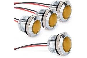 Gebildet 4pcs AC/DC 12-24V 20mA Indicateur D'économie D'énergie Indicateur Lumineux en Métal Lampe de Signalisation Etanche Taille du Trou 16mm LED Orange (Tête de Surface Sphérique)