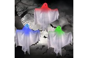 GEULIEBY Halloween hängende Geister, 3 Stück Fliegende Geister Halloween Deko Horror für Vorgarten Terrasse Rasen Garten Partydekor Halloween Dekoration