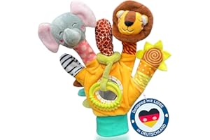 HELDENGUT 2-in-1 Spielhandschuh – Baby Fingerpuppen & Sensorik-Spielzeug ab 0 Monaten, weicher Handpuppen-Handschuh für Jungen & Mädchen