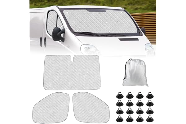 Pare-Soleil pour Pare-Brise de Camping Car Remplacement pour Renault Trafic 2001-2014, pour Vivaro 2001-2014, Lot de 3 Pare-Soleil Thermiques Internes avec Sac de Rangement,100% Occultation
