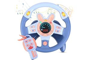 deAO Kierownica i kluczyki do samochodu z rotacjom o 360° - zabawka edukacyjna dla małych dzieci z efektami dźwiękowymi oraz świetlnymi (Niebieski)