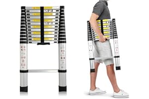 AutoBaBa 12.5FT Aluminum Telescopic Ladder 3.8M for Home Loft Attic Ladder, Portable Extension Ladder, EN131 Certification, 150KG Capacity