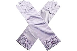 Husalsea Children's Long Satin Gloves With Bow and Rhinestone for Wedding Flower Girl, Princess Dress Up, Birthday, Holiday Celebrations, Costume Party Decorations