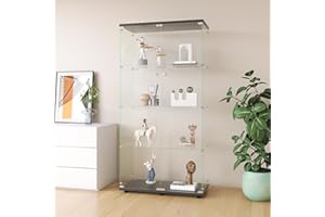 DGCZYXGL - Vitrina de cristal, 4 estantes, armario de almacenamiento de cristal con pie, doble puerta, vitrina para colección, vitrina con cerradura, para dormitorio y sala de estar, 80 x 36 x 163 cm