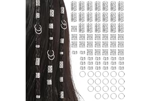 DWFEYOI 80 Stück Silber-Haarschmuck für Zöpfe, Schmuck für Haar, Manschetten-Clips für Dreadlock-Zubehör, Haarspiralen Clips Haarschmuck für Dreadlocks für Männer Frauen Mädchen und Jungen Zöpfe