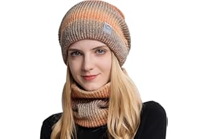 TAGVO Tricotés Ensemble d'hiver Bonnet Chapeau Écharpe Doublure Molleton Doux Bonnet tricoté Chaud Cache-Cou Extensible pour Femme