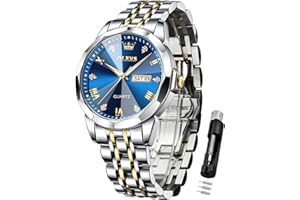 OLEVS Uhren Herren Diamant Business Kleid Analog Quarz Edelstahl Wasserdicht Leuchtdatum Zweifarbig Luxus Casual Armbanduhr Geschenke für Männer