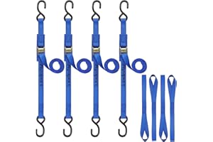 Ayaport Cam Buckle Tie Down Straps 10 feet 2200lbs Break Strength Blue Securing Straps with S Hooks for Motorcycle, Kayak, Car, Truck, Dirt Bike