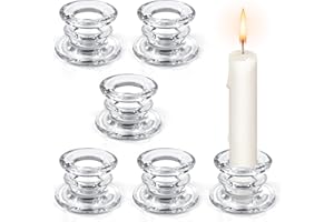 XIAOWANWAN 6 Pezzi Portacandele Vetro,Candeliere Trasparente,Porta Candele da Tavolo per Natalizio Matrimoni Feste (Trasparente)