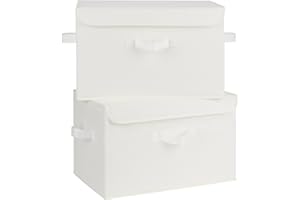 GRANNY SAYS Cloth Storage Boxes Lidded, Pack of 2 Folding Top of Wardrobe Storage Boxes with Lids, Fabric Baskets for Shelves Organising Linen Clothes Organisation, Cream White, 40 x 26 x 25.5 cm