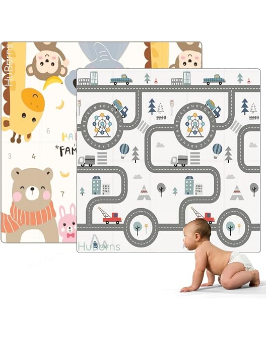 Tapis De Jeu Bébé 120 X 120 Cm – Double Face, Rembourré 1 Cm, Pliable Avec Sac De Transport