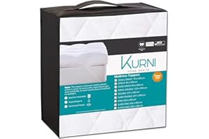 KURNI Mattress Topper Bed Protector White, UK COT 70x140cm Size, Soft, Machine Washable, Noiseless Composition with 4 Sided Anchor Corner Straps