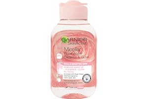 Garnier Micellar Rose Cleansing Water, Gentle face Cleanser & Makeup Remover, Hypoallergenic. Suitable For Dull And Sensitive Skin, Glow Boosting Formula, Dermatologically Tested, 100ml