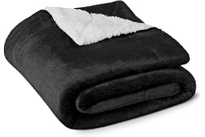 Amazon Basics Coperta Plaid in Pile Sherpa Reversibile per Divano, 127 x 152 cm, Nero