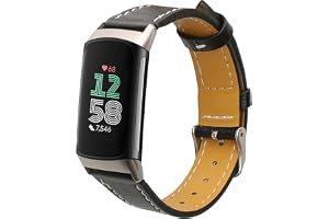 kwmobile Klockarmband i äkta läder, kompatibelt med Fitbit Charge 6/Charge 5 – Ersättningsarmband för fitnessspårare med spän