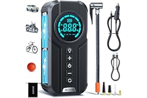 BUVAYE Puissant Compresseur à Air Portatif, Gonfleur Pneus Voiture sans Fil avec Jauge, Mini Compresseur 150PSI avec Lumière LED, Écran LCD Numérique, 4 Modes Gonfleur pour Voiture Moto Bicyclette Boule