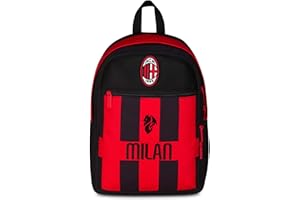 Seven Milan plecak z podwójnym przedziałem, czerwony i czarny, drużyna piłkarska, przednia kieszeń zapinana na zamek i kieszeń na butelkę dla dzieci, do szkoły podstawowej, Czerwony, Taglia unica