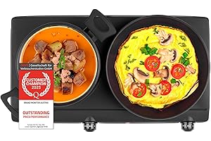 TZS First Austria - Piastra di cottura doppia infrarossi vetroceramica TUTTI i tipi di pentole 2500W - Mini Fornello elettrico da trasloco, campeggio e casa - Regolazione continua e spia di controllo
