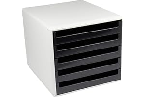 Metzger & Mendle 30050901BE hellgraue Schubladenbox mit 5 schwarzen Schüben, Recycling, Blauer Engel zertifiziert