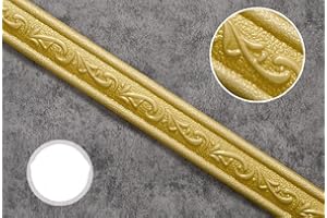 Guest Ruyunlai Bordure de papier peint Frise Murale Adhesive Bordure Papier Peint Frise Autocollante ​pour Cuisine, Plafond, Salon, doré 4cm X 230cm*2 Pcs