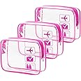 MODENGKONGJIAN TSA Approved Toiletry Bag, 3 Pcs Clear Toiletries Bags Quart Size Travel Makeup Cosmetic Bag for Women Men, Carry on Airport Airline Compliant Bag (Rose Red), Rose Red