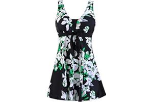 Wantdo Women's Plus Size Swimwear One Piece Tummy Control Swimdress Modest Skirted Swimsuit