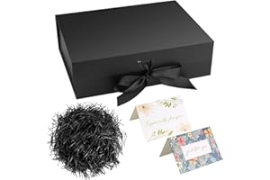 DAJMAIEZ Geschenkbox mit Schleife, magnetische Geschenkkarton mit Deckel, Geschenk Verpackungsbox, Dekorative Box, Geschenkschachtel für Geschenke, mit zerkleinertem Papier, Karten (Schwarz)