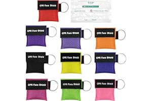 RHHGHY 10 Pcs CPR Face Shield Mask, Portable CPR Mask Keychain Ring, with One-Way Valve Breathing Barrier, Emergency Kit Face Shield for First Aid or AED Training