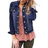 Roskiky Giacche di jeans da donna Jean Stretchy, a maniche lunghe, con tasca