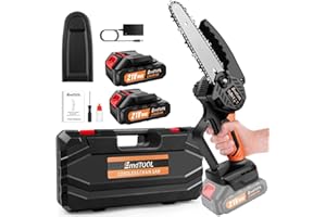 Huini Mini Chainsaw Cordless 6 Inch with 2 x1.5Ah Battery, Powerful Electric Chainsaw with 1 Chain and Security Lock,Handheld Small Chain Saw for Wood Cutting Tree Trimming Gardening,Orange
