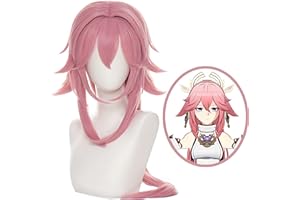 UTIEHD Anime Cosplay Perücke, Genshin Impact Perücke, mit zwei Perückenkappen, für Halloween, Party & etc. (Yae Miko Cosplay)