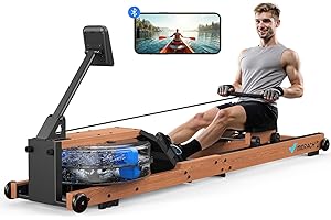 ‎MERACH MERACH Wasser Rudergerät Holz Klappbar, Gummibaummaterial & Komfortabler Sitz, mit Exklusiver APP mit Interaktiven Kartenerfahrung, Immersives Rudererlebnis, Ideal für Heimfitness