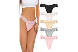 VOENXE Bezszwowe koronkowe stringi dla kobiet, bezszwowe stringi dla kobiet, oddychające i wygodne majtki, miękkie majtki laserowo wycinane, 5 szt