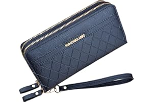 YIXUAN LLC Portafoglio Donna con Doppia Cerniera Porta Monete Portafoglio in Pelle PU da Donna Portafoglio per Telefono Grande Capacità Portafoglio con Slot per Schede Multiple Portafoglio da Polso (Nero1)