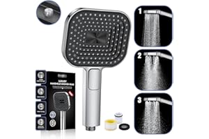 REKOVAN Pommeau de Douche Economie Deau, Anti Calcaire Douchette【Silicone de Qualité Alimentaire】【Économique 43% - 7,3 l/min】, Haute Pression, Douchette Grande 135 mm, 3 Modes de Jet, Chrome (sans tuyau)