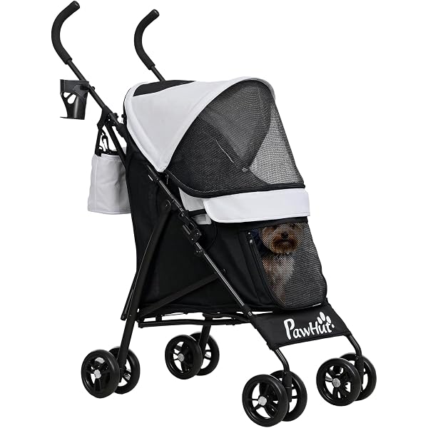 Homewell Passeggino Per Cane Gatto Pieghevole - Carrello Con Rete Zanzariera, Ruote EVA 360°, Telaio Acciaio, Copertura Antipioggia (Nero)