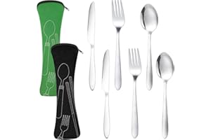 Dacitiery 2 Set Camping Cutlery, Stainless Steel Cutlery Set with Bag, 6-Piece Camping Set with Bag for Outdoor Travel Picnic Office School Lunch Box