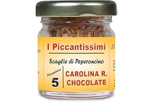 I Piccantissimi - CAROLINA REAPER CHOCOLATE peperoncino piccantissimo in vasetto da (15 gr) - Scaglie di Peperoncino a lunga coltivato in Italia (2.000.000 SHU)