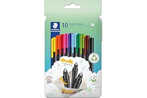 STAEDTLER Triplus 334 - Fineliner 34, triangolare, superfine, con punta in metallo, circa 0,3 mm, in 97% riciclato, prodotto in Germania, set da 10 colori brillanti in astuccio di cartone, 334 C10