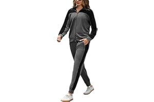 Jezonga Tuta Sportivo Donna Inverno Tute da Ginnastica Cotone Donna Set Tuta Fitness Sportivo con Cerniera a Contrasto e Pantaloni da Jogging per il Fitness Jogging S-XXL