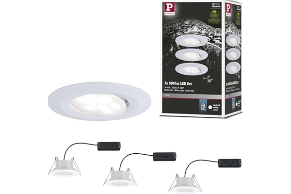 Paulmann 99927 spots enc. LED Calla rond kit de 3 incl. 3x6W IP65 gradable projecteurs enc. Blanc dépoli éclair. d'armoire plastique. lampe enc. 4000K
