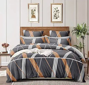 THD (Tuteja Home Decors) Glace Cotton 1 Double bedsheet with 2 Pillow Covers 90x100 inch , Grey Pipes